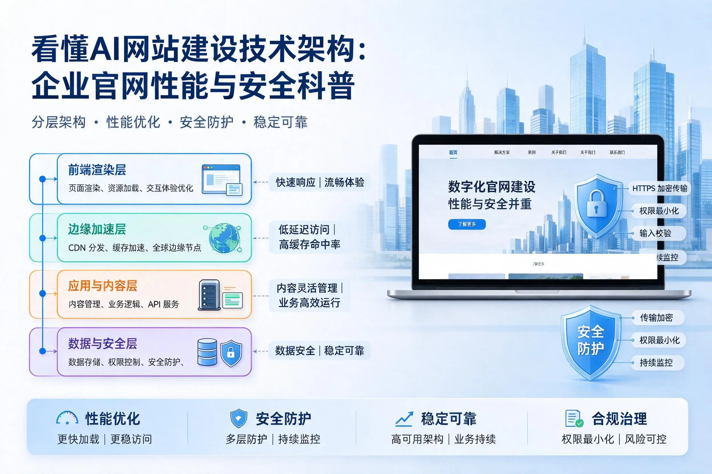 看懂AI网站建设技术架构：白杨企业官网性能与安全科普