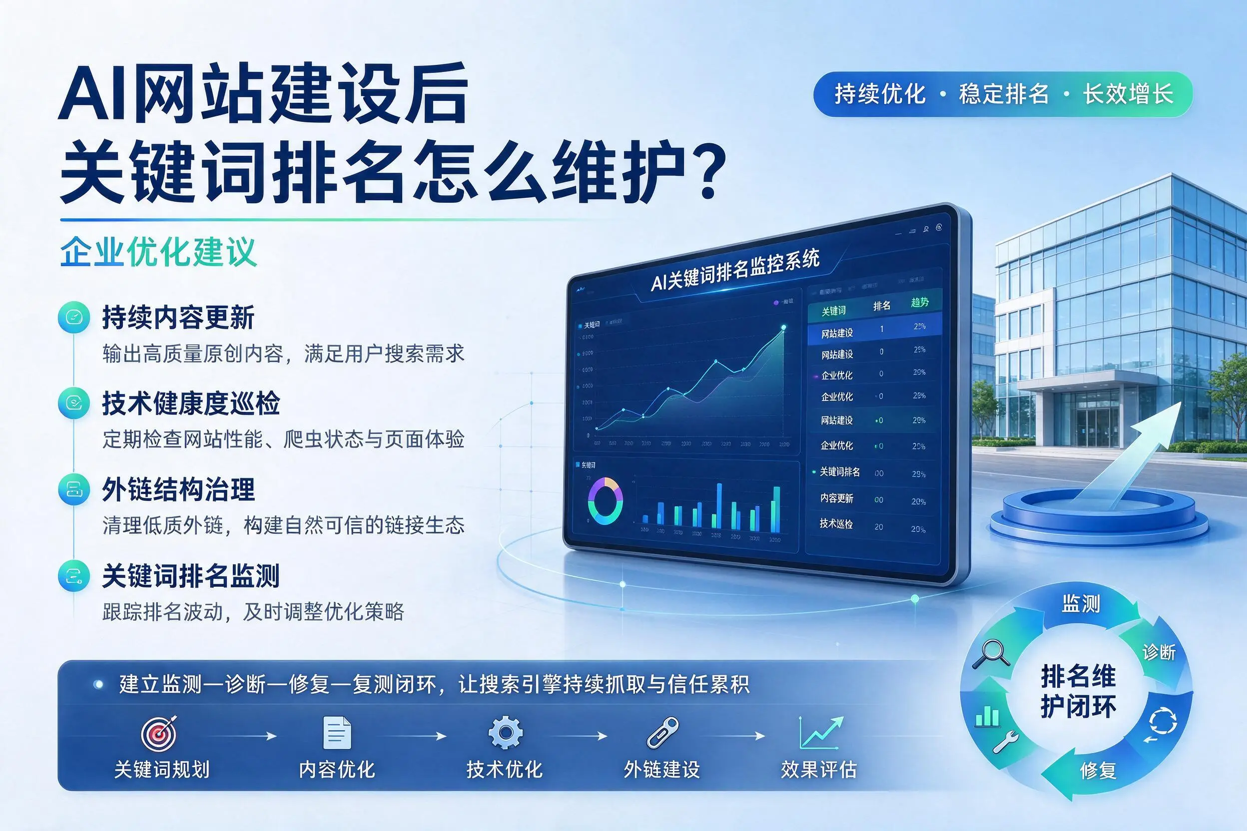 AI网站建设后关键词排名怎么维护？白杨企业优化建议