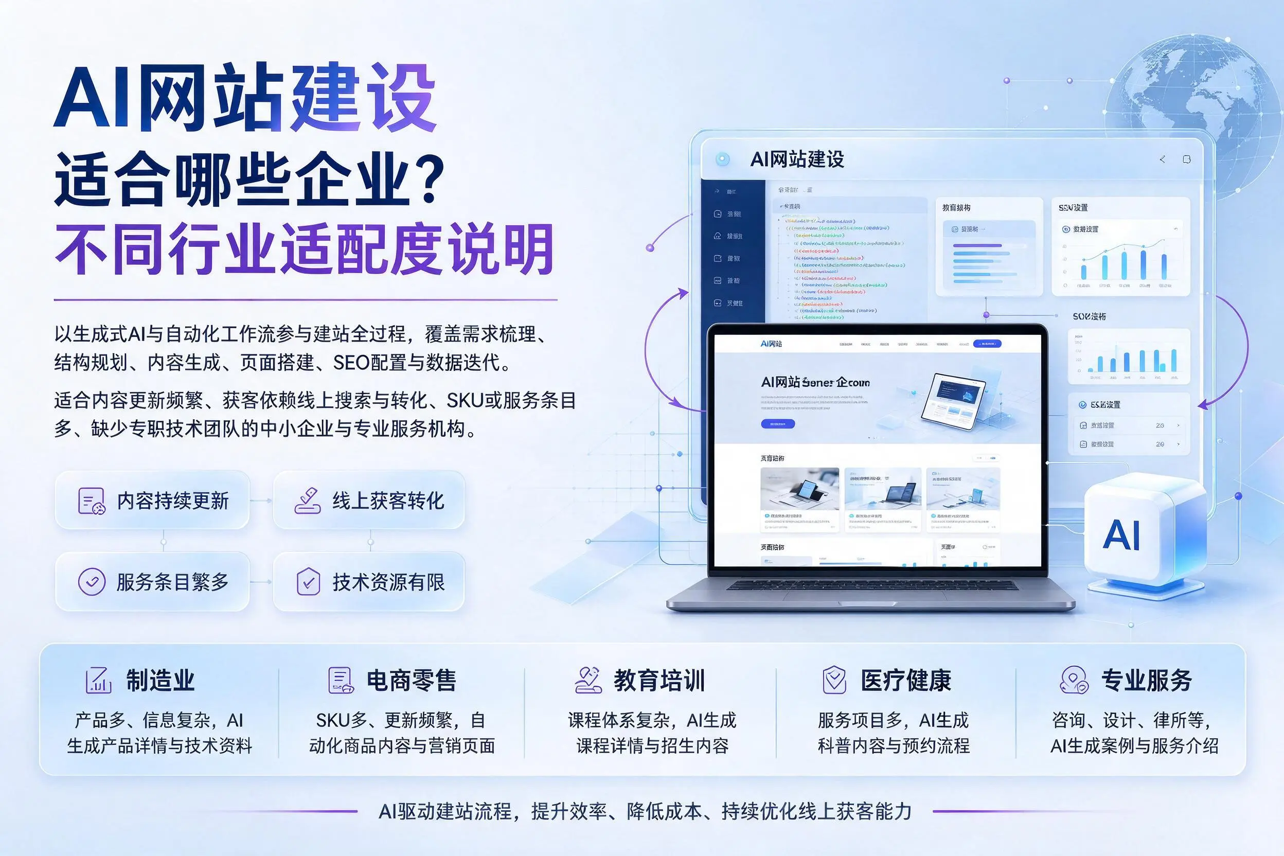 AI网站建设适合哪些企业?白杨不同行业适配度说明